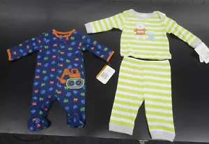 Infant Boys Navy Truck Bodysuit or Green Stripes 2pc Set Sizes Newborn - 9M - Picture 1 of 11