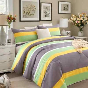 3pcs Multicolor Striped Quilt Set Green Modern All-Season Bedding - Picture 1 of 9