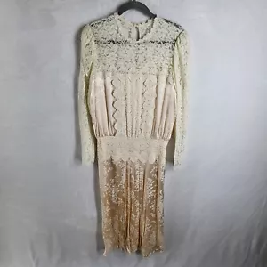 Vintage 80s Jessica McClintock Pink Dress Lace Victorian Whimsical Feminine M/L - Picture 1 of 13