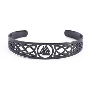 Viking Valknut Bracelet Womens Men Black Stainless Steel Norse Style Cuff Bangle - Picture 1 of 4