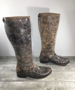 Womens Frye #76433 Crackle Distressed Brown Leather Riding Tall Boots Size 7 - Picture 1 of 11