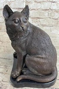 Signierte Original Freundliche Katze Katze Bronze Art Deco Marmorsockel Skulptur Statue - Bild 1 von 10