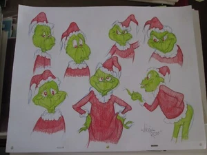 Grinch foglio modello disegnato a mano colore Virgil Ross disegno firmato - Foto 1 di 2