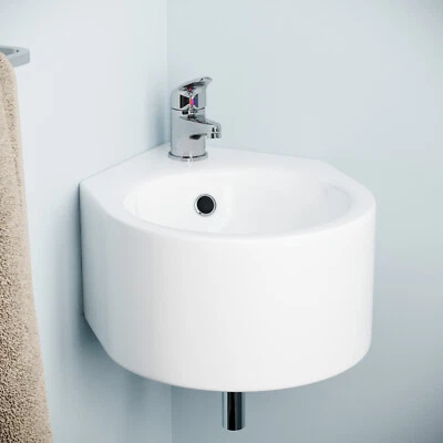 BATHROOM REPUBLIC 300mm Bathroom Wall Hung Cloakroom Ceramic Compact Corner Basin Sink