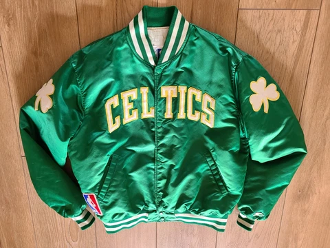 Vintage Starter NBA Boston Celtics Men's Green Satin Bomber Jacket Size Large Cover