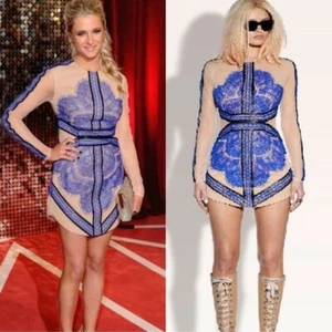 New THREE FLOOR CHINA Blue Lace Dress Nude Mesh famous popular celebrity - Picture 1 of 15