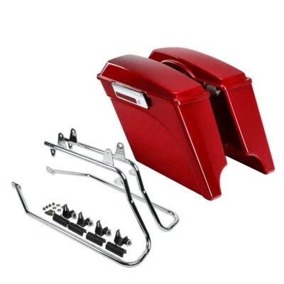 Red 5" Stretched Saddlebags & Bracket Fit For Harley Softail Heritage 1984-2017 - Image 1 of 4