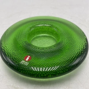 iittala Finland Art Glass Nappi Green Flat Tealight Candle Holder Markku Salo - Picture 1 of 6