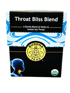 Buddha Teas Throat Bliss Blend Organic Tea Herbal Throat Soothing Blend 18 bags - Picture 1 of 16