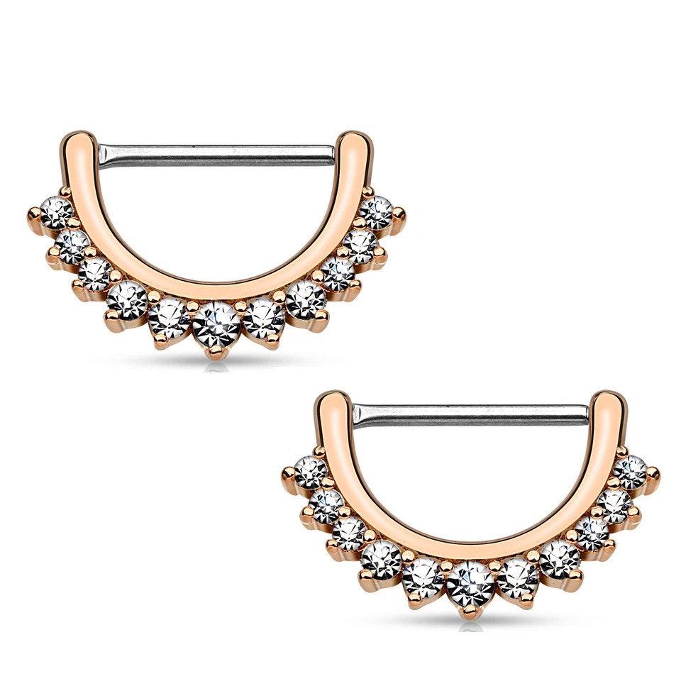 Par de anillos clickers forrados enchapados en oro rosa de 14K 14G o 16G circonita cúbica Foto 1 de 1