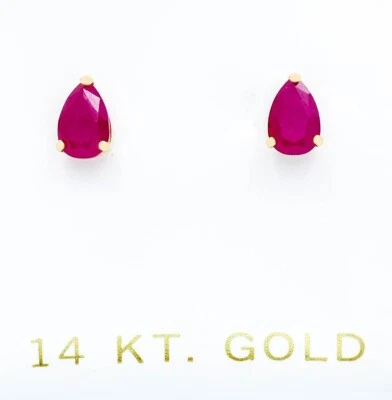 GENUINE 1.18 Cts RUBY STUD EARRINGS 14k GOLD - SCREW BACK - Free Certificate - Image 1 of 4
