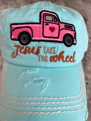 Gorra de béisbol azul hielo con monograma Jesús toma el volante #fe #corazón Foto 1 de 4