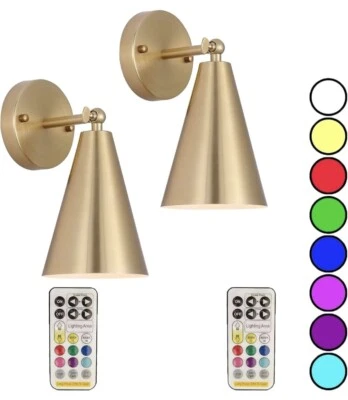 Wall Sconce Rechargeable with Remote Control Colour Changing Gold Luxury 2pcs - Image 1 of 4