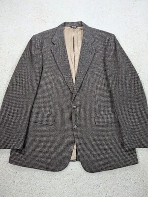 Bill Blass Sport Coat Mens 46L Brown Houndstooth Wool Camel Blazer Vintage USA - Image 1 of 4