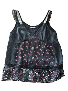 Zara Womens Small Floral Silk Polka Dot Sexy Sleeveless Lace Trim Top - Picture 1 of 3