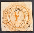 1854- Tasmania Australia 4d Yellow orange Imperf Courier stamp Plate 2 used £375