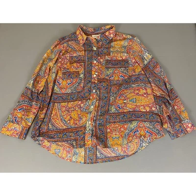Jones New York Paisley Button Down Shirt Blouse Plus Size 1X Vibrant Long Sleeve - Image 1 of 4