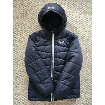 Under Armour Youth Medium Cold Gear Black Hooded Winter Puffer Jacket - Image 1 of 4