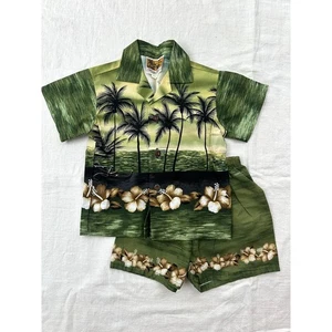Winnie Fashion Hawaiian Outfit Palm Tree Aloha Shirt Shorts Set Kids Size 2 - Picture 1 of 7