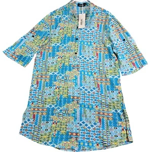 Jogal Dashiki 1/4 Button Shirt Men's Large Blue African Style Long Length New - Picture 1 of 9