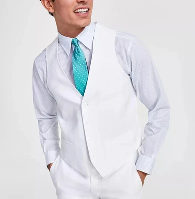 Bar III Mens Slim fit Button-Up Suit Vest Size Large White 100%Linen E091424 - Image 1 of 4
