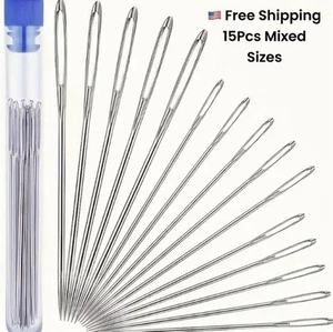 15 Large Eye Sewing Needles 3 Sizes for Hand Sewing, Quilting, & Embroidery - Picture 1 of 9