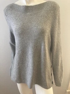NWT Talbots Gray Sweater Ribbed  boat neck  XLG Side Buttons - Picture 1 of 5