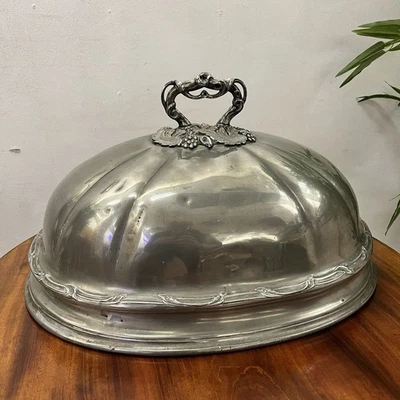Большой старинный овальный чехол для тарелки Shaw & Fisher SHEFFIELD серебряная тарелка мясной купол - Изображение 1 из 4