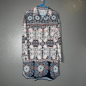 Blusa túnica estampado boho pequeña manga larga botón delantero multicolor top - Imagen 1 de 8