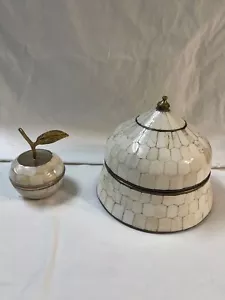Portagioie decorativo Made In India intarsiato con osso bianco e ottone - Foto 1 di 9