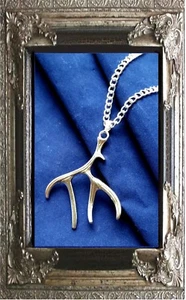 TREND VINTAGE GLIEDER KETTE mit GEWEIH 6 ENDER HIRSCH REH HORN silber ~76cm~ - Bild 1 von 2