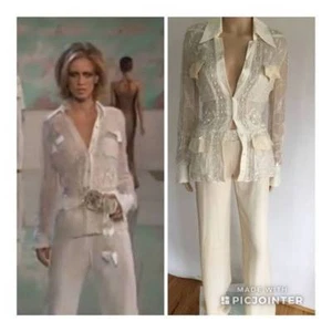 PANTALONES SEXY VALENTINO RUNWAY TRANSPARENTE TOP Y CINTURA EMBELLECIDOS SS/2003 2 piezas - Imagen 1 de 9