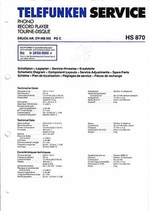 Service Manual Guide For Telefunken HS 870 - Picture 1 of 1