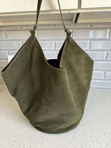 Green Slouchy Hobo Suede Cowhide Tote Bag - Picture 1 of 3