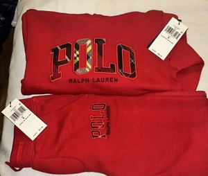 Polo Ralph Lauren Plaid-Logo Fleece Hoodie + Pants SET Size 5 Red NWT FREE SHIP - Picture 1 of 9