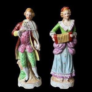 Pair Porcelain Figures Musical Georgian Era Man & Woman - Picture 1 of 10