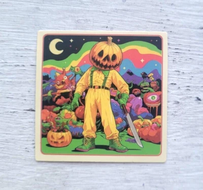 Haunted Doll Active Spirit Creepy Scary Pumpkin Man Sticker 1Pc - Image 1 of 4