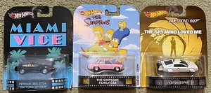 3 Carded Hot Wheels Retro Car Lot Simpsons Family Car, Miami Vice, J. Bond Lotus - Picture 1 of 5