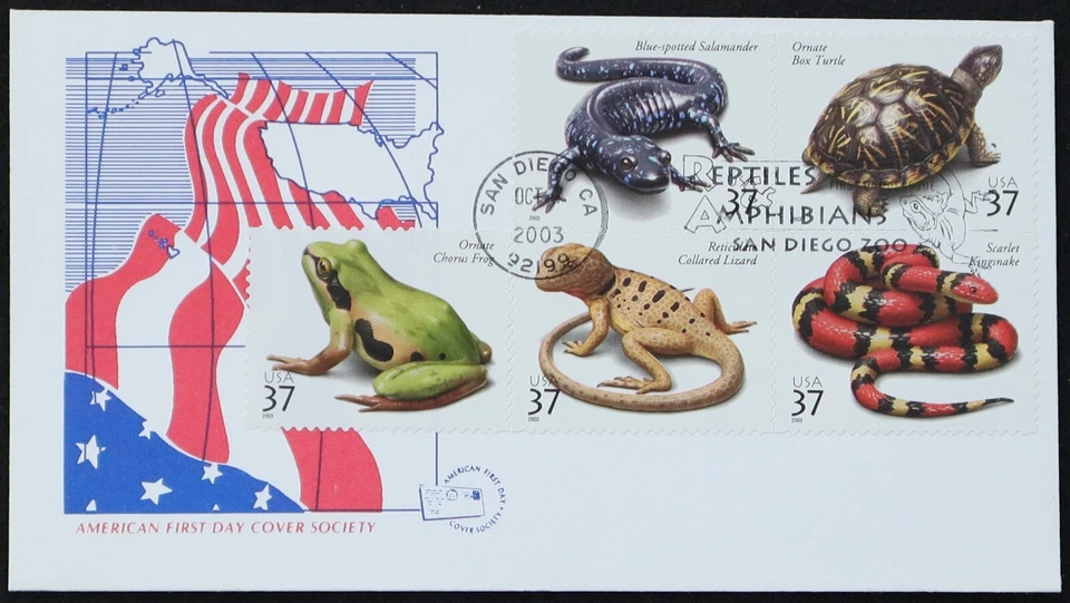 U.S. Used #3814 - 3818 37c Reptiles American FDC Society First Day Cover - Image 1 of 1