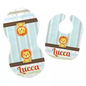Baby Boy Personalized Custom King of the Jungle Lion Bib and Burp Cloth Set - Picture 1 of 2