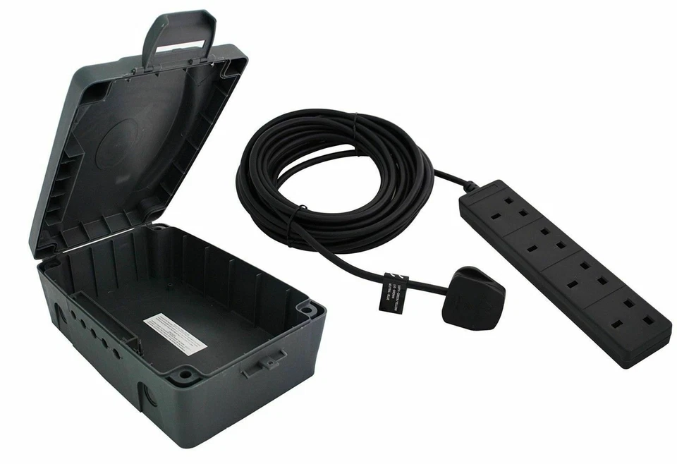 Masterplug WBXBFG10B-MP 4-Socket 10m Extension Lead with Weatherproof Box - Dark Grey