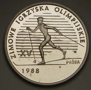 POLAND 1000 Zlotych 1987 Tiral Proof - Silver 0.75 - Calgary 1988 Olympics -595* - Picture 1 of 2