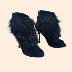 Brian Atwood Black Feather Ankle Boots - Picture 1 of 7