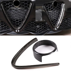 Forged Carbon Front Grille V Shape Cover+Logo Ring Trim for Alfa Romeo Giulia - Foto 1 di 1