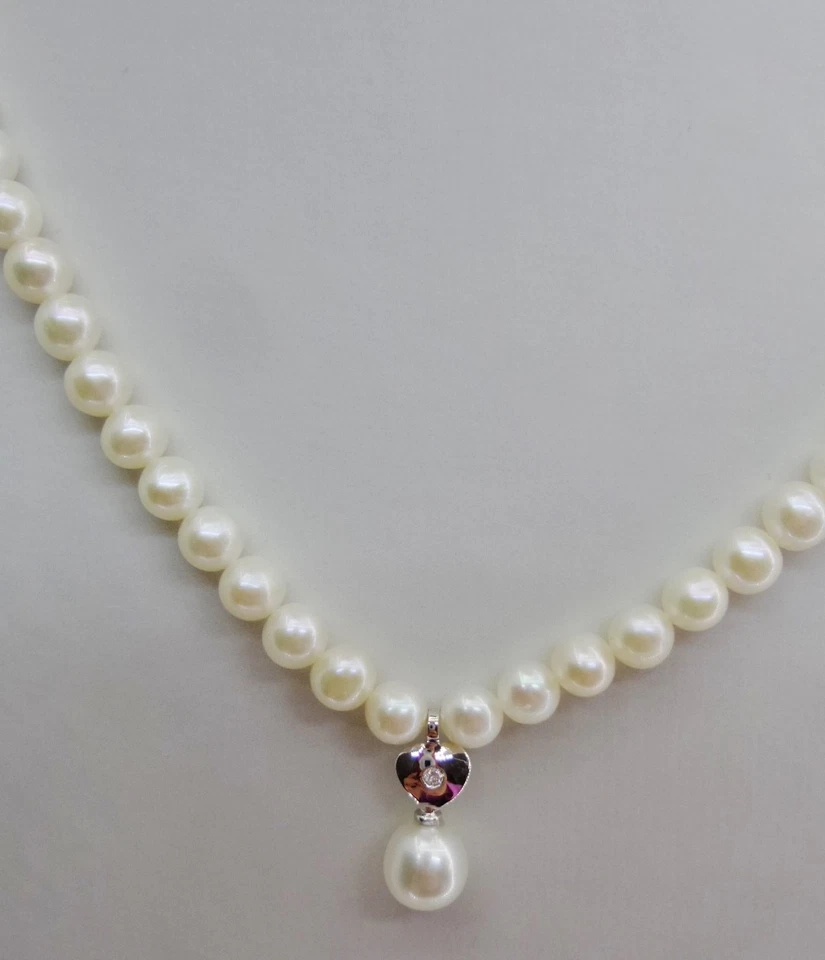 B Collar Gargantilla Mujer Corazón Oro Blanco Diamantes Real Perlas Bodas - Imagen 1 de 1