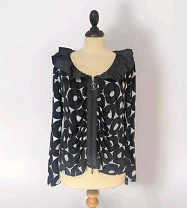Joseph Ribkoff ruffle white and black circle Top Blouse pattern size L Christmas - Picture 1 of 11