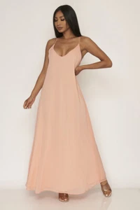 Coral Pink Spaghetti Strap Maxi Dress Size Small Lined Summer Travel - Picture 1 of 3