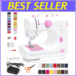 Lightweight 6V Sewing Machine with 12 Stitch Options & Beginner Kit - Pink/White - Picture 1 of 9