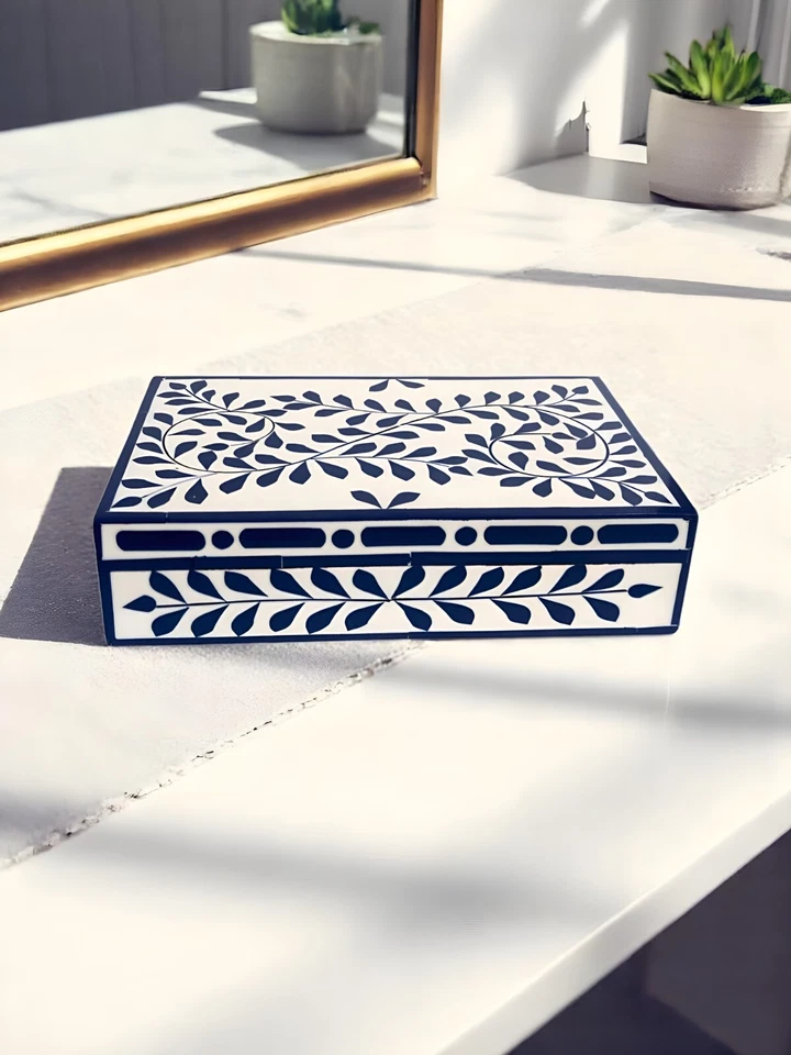 Blue Floral Jewelry Box – Decorative Box for Gifts, Vanity, or Home Decor - Image 1 of 4