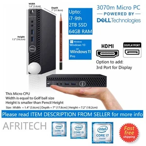 +DELL 3070 Micro i7-9700 2TB SSD 64GB RAM HDMI DP Desktop PC VAT WiFi Bluetooth - Picture 1 of 7